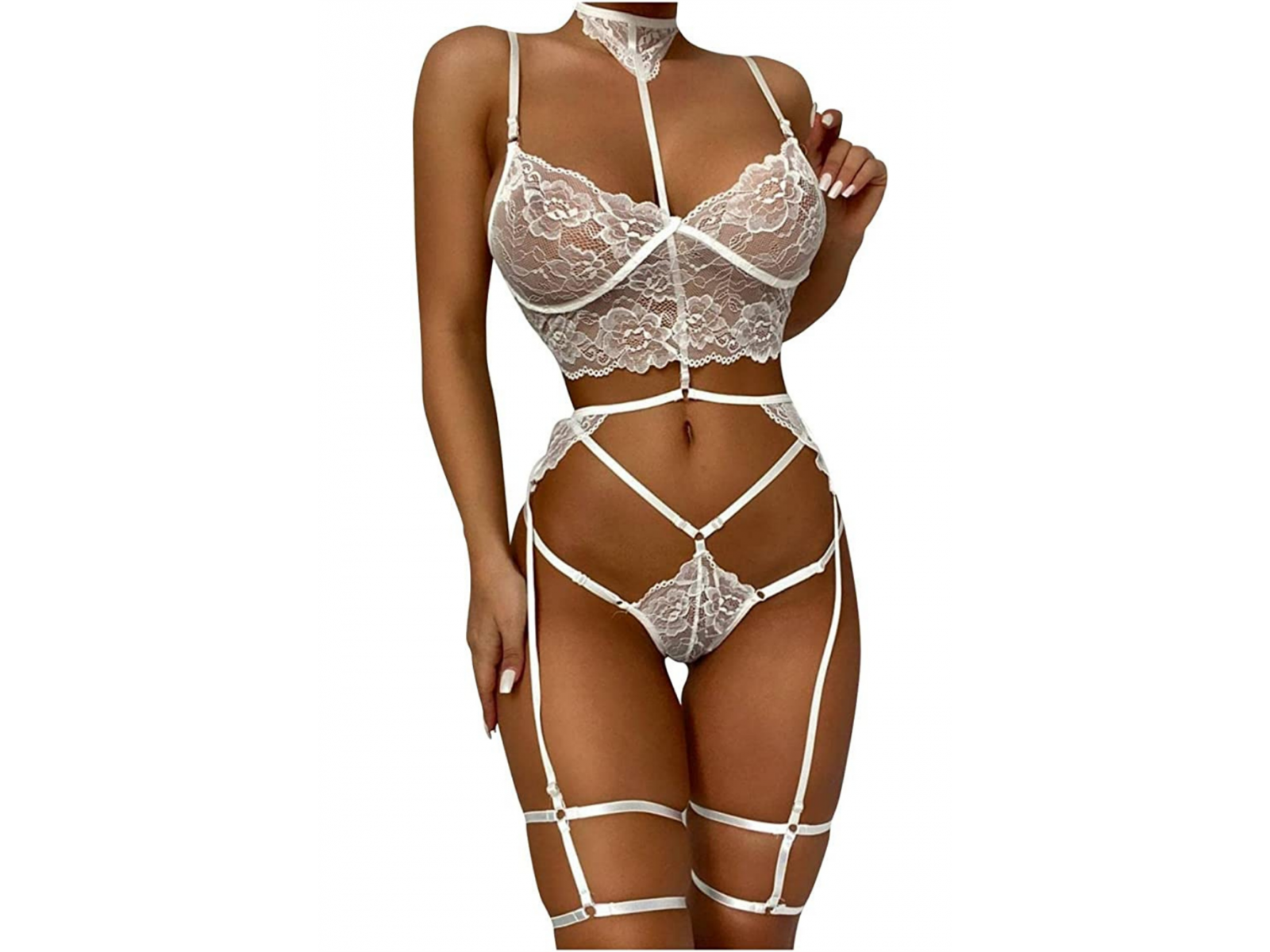 Bella Notte Beyaz Dantel Harnes Detaylı Seksi İç Çamaşırı 16018 S/M