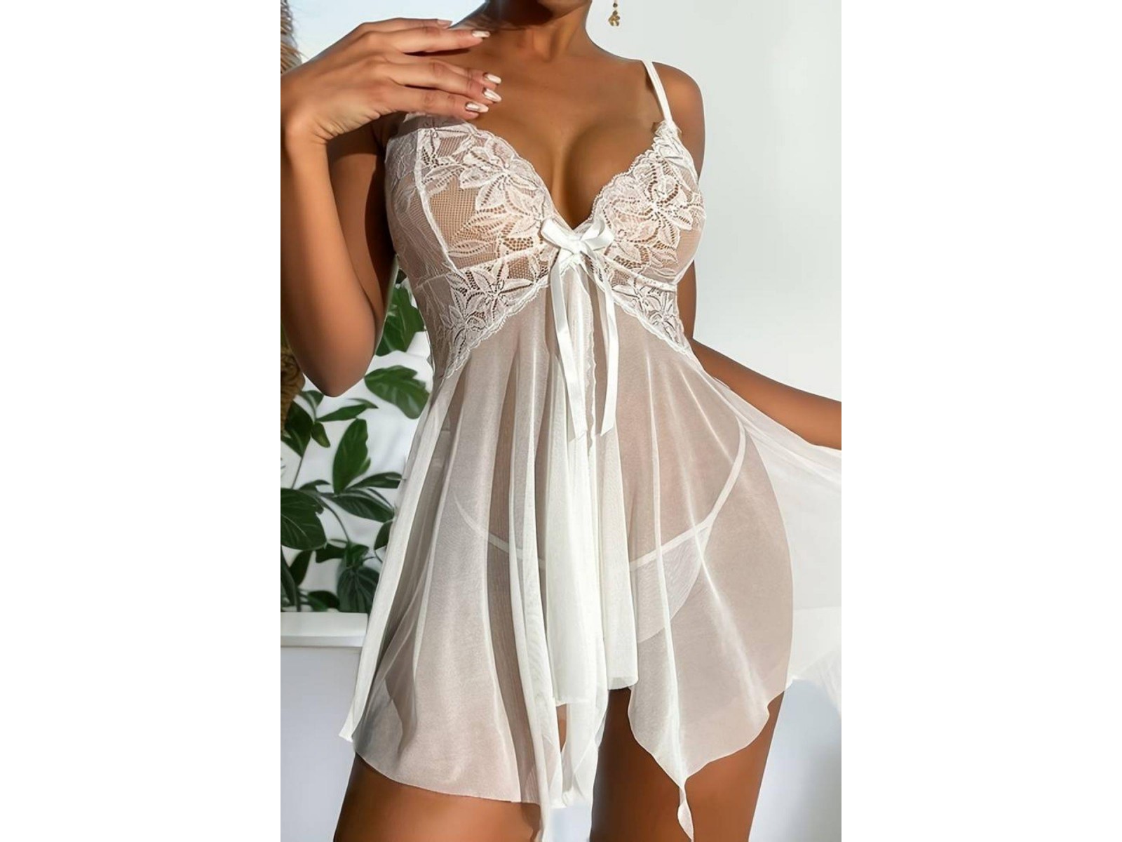 Bella Notte Beyaz Transparan Tül Gecelik 15549 L/XL