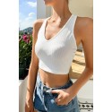 Bella Notte Beyaz V Yakalı Crop BN6566B STANDART