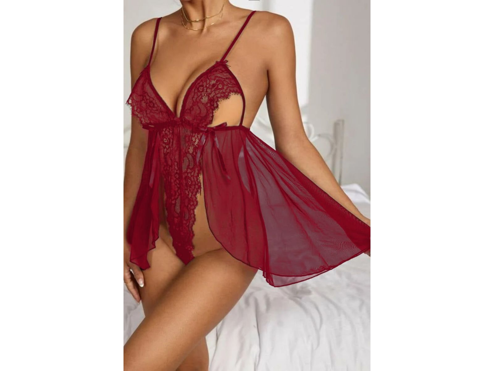 Bella Notte Bordo Dantel Özel Tasarım Bodysuit Gecelik 15523 S/M