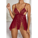 Bella Notte Bordo Dantel Özel Tasarım Bodysuit Gecelik 15523 S/M