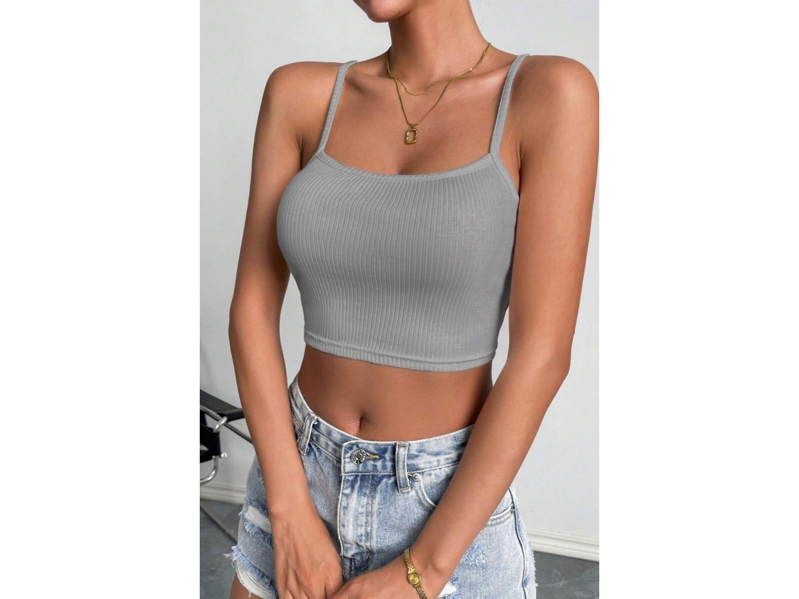 Bella Notte Gri İp Askılı Crop BN6571G STANDART