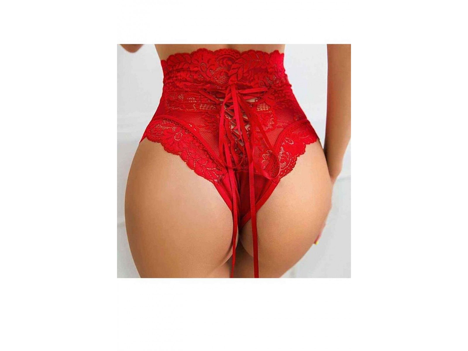 Bella Notte Kırmızı Dantel Yüksek Bel Kurdeleli Fantazi Külot 18004 S/M