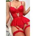 Bella Notte Kırmızı Dantelli Etekli Babydoll Takım 16517 L/XL