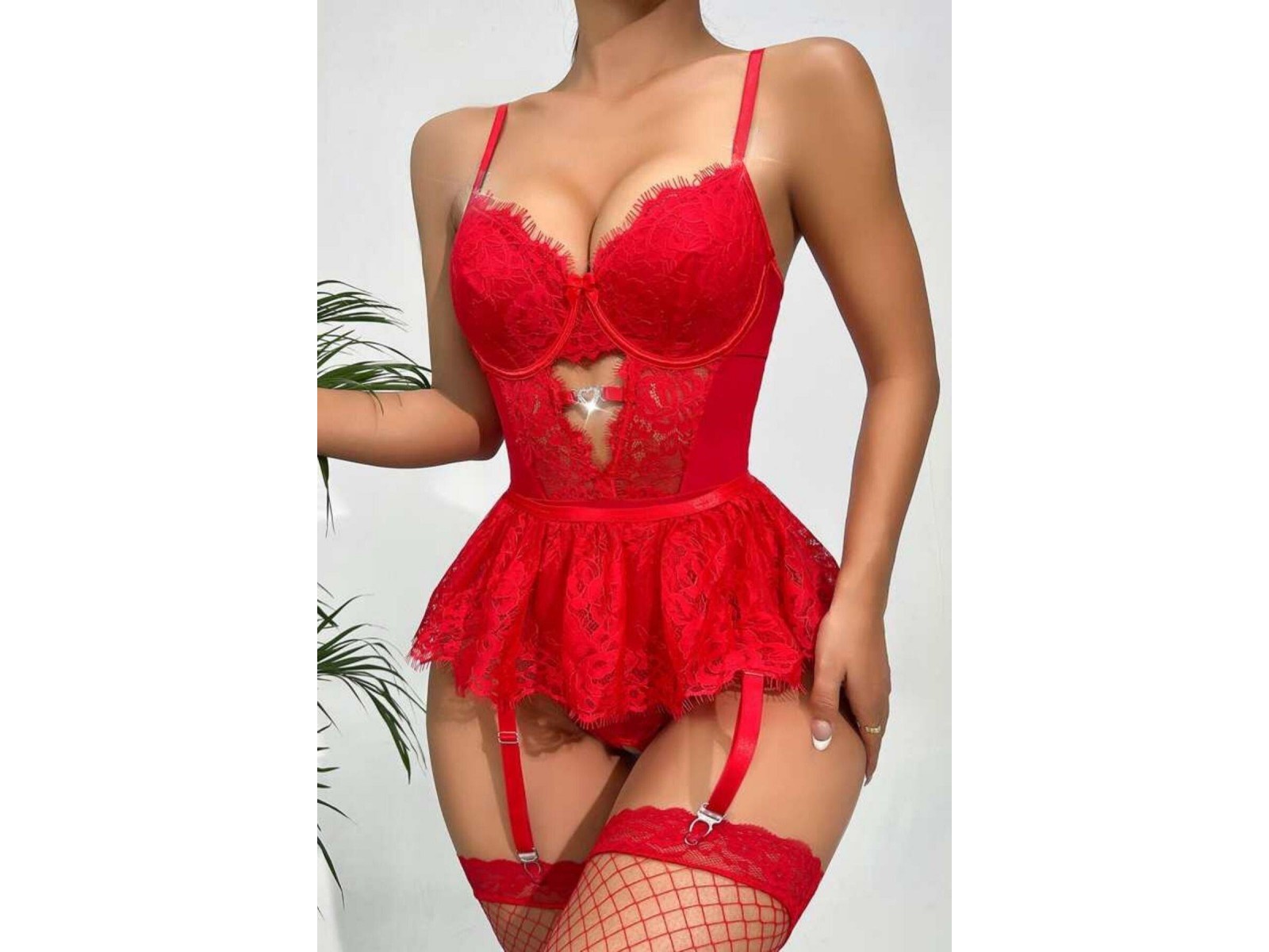 Bella Notte Kırmızı Dantelli Etekli Babydoll Takım 16517 L/XL