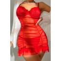 Bella Notte Kırmızı Likralı Transparan Tül Gecelik 15556 L/XL