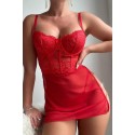 Bella Notte Kırmızı Özel Tasarım Zicir Aksesuarlı Gecelik 15576 S/M