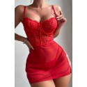Bella Notte Kırmızı Özel Tasarım Zicir Aksesuarlı Gecelik 15576 S/M
