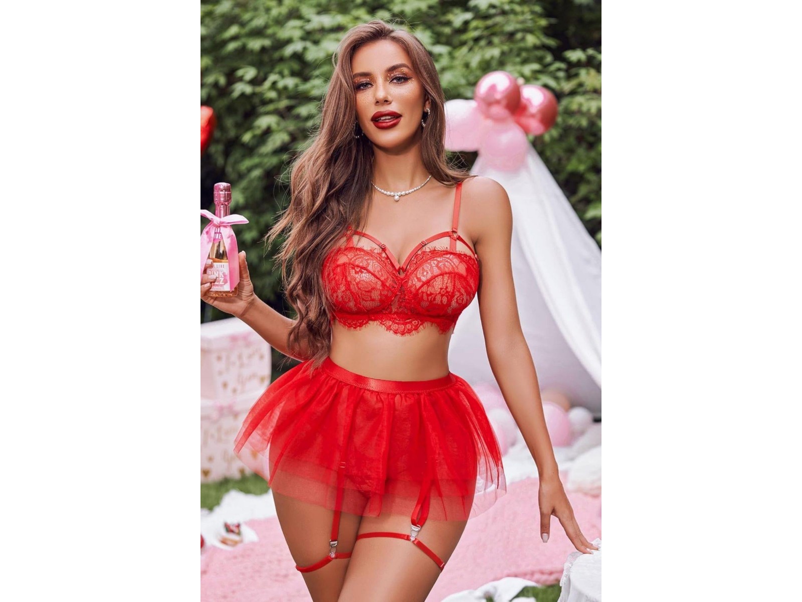 Bella Notte Kırmızı Tüllü Yeni Stil Etekli Takım  16520 2XL