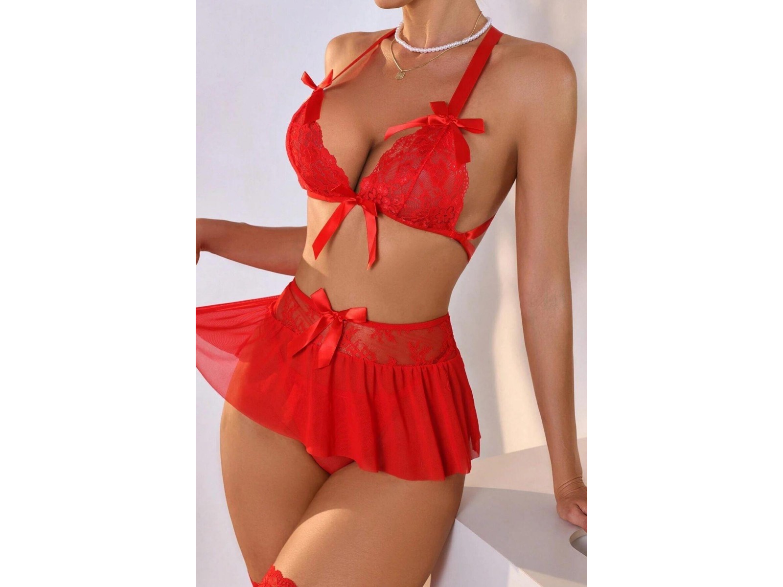 Bella Notte Kırmızı Yüksek Bel Etekli Takım 16066 L/XL