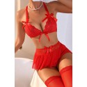 Bella Notte Kırmızı Yüksek Bel Etekli Takım 16066 L/XL