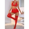 Bella Notte Kırmızı Yüksek Bel Etekli Takım 16066 L/XL