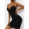 Bella Notte Siyah Askılı Özel Tasarım Mini Elbise PR5007 XS
