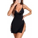 Bella Notte Siyah Askılı Yırtmaç Detaylı Gecelik 15543 L/XL