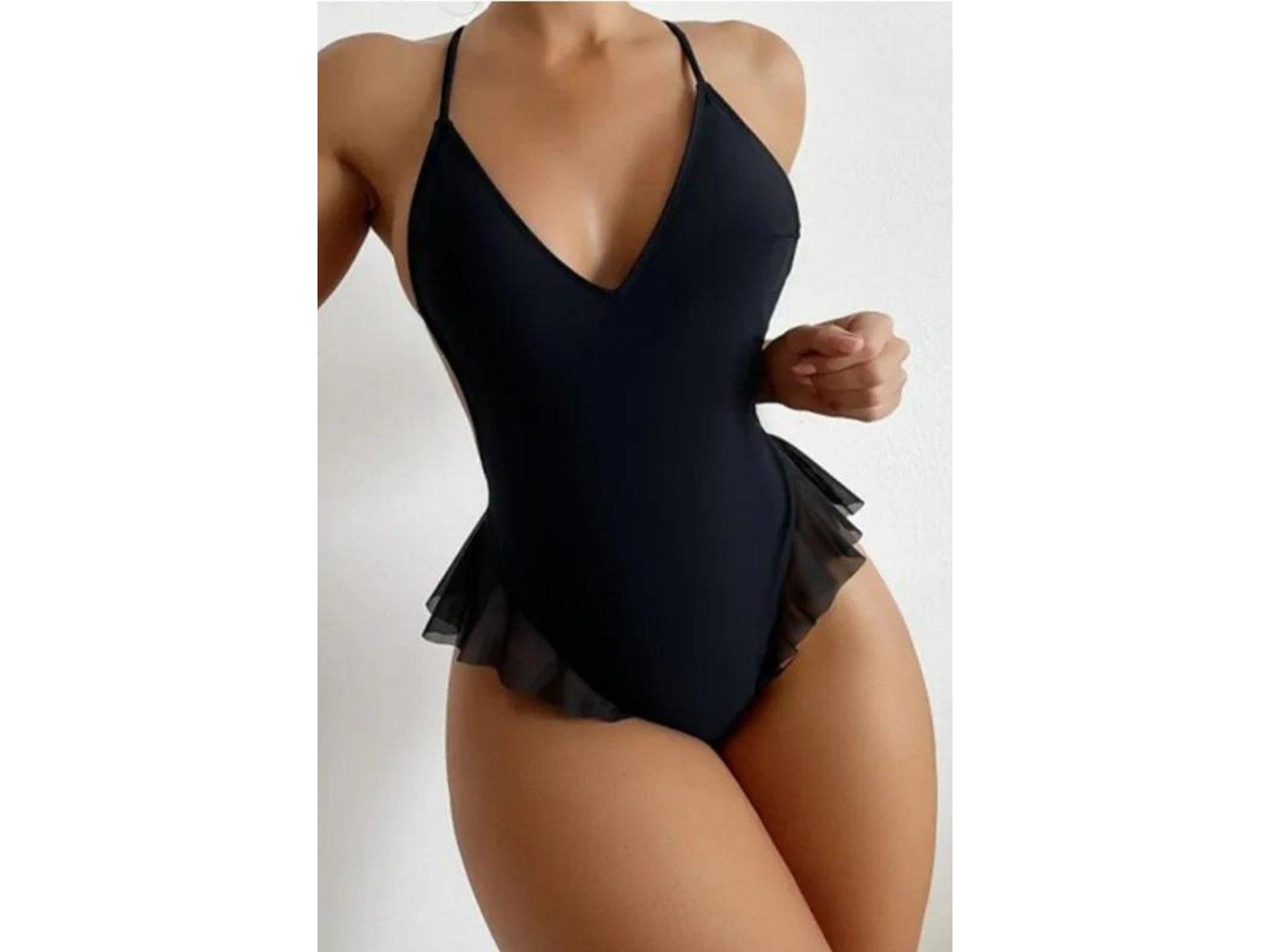 Bella Notte Siyah Fırfırlı Bodysuit PR15090 L/XL