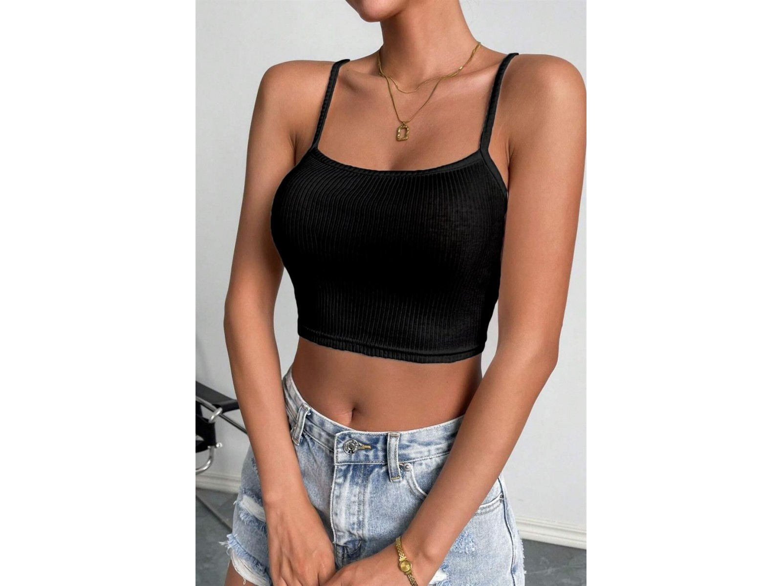 Bella Notte Siyah İp Askılı Crop BN6571S STANDART