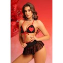 Bella Notte Siyah Kalp Desenli Etekli Sütyen Takım 18517 L/XL