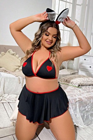 Bella Notte Siyah Kalpli Büyük Beden Etekli Takım 17017 3XL