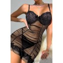 Bella Notte Siyah Likralı Transparan Tül Gecelik 15537 L/XL