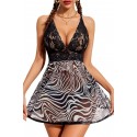 Bella Notte Siyah Zebra Desenli Dantelli Gecelik 15588 L/XL