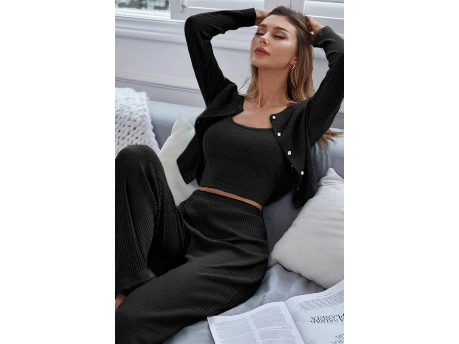 Bella Notte Viskon Siyah 3 Lü Trend Crop Takım 7010 M
