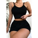 Bella Notte Viskon Siyah Askılı Crop Şortlu Takım 7011 M