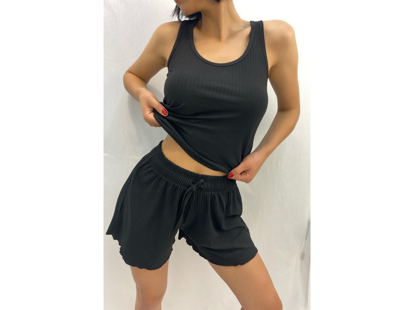 Bella Notte Viskon Siyah Çok Rahat Şortlu Takım 7513 S