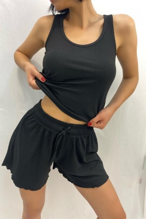 Bella Notte Viskon Siyah Çok Rahat Şortlu Takım 7513 S