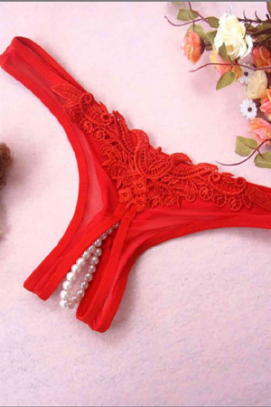 Bella Notte Kırmızı Özel Bölgesi Açık İnci Detaylı Fantazi Tanga 18010 S/M