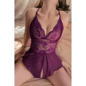 Bella Notte Mor Özel Bölgesi Açık Babydoll Seksi Gecelik 15019