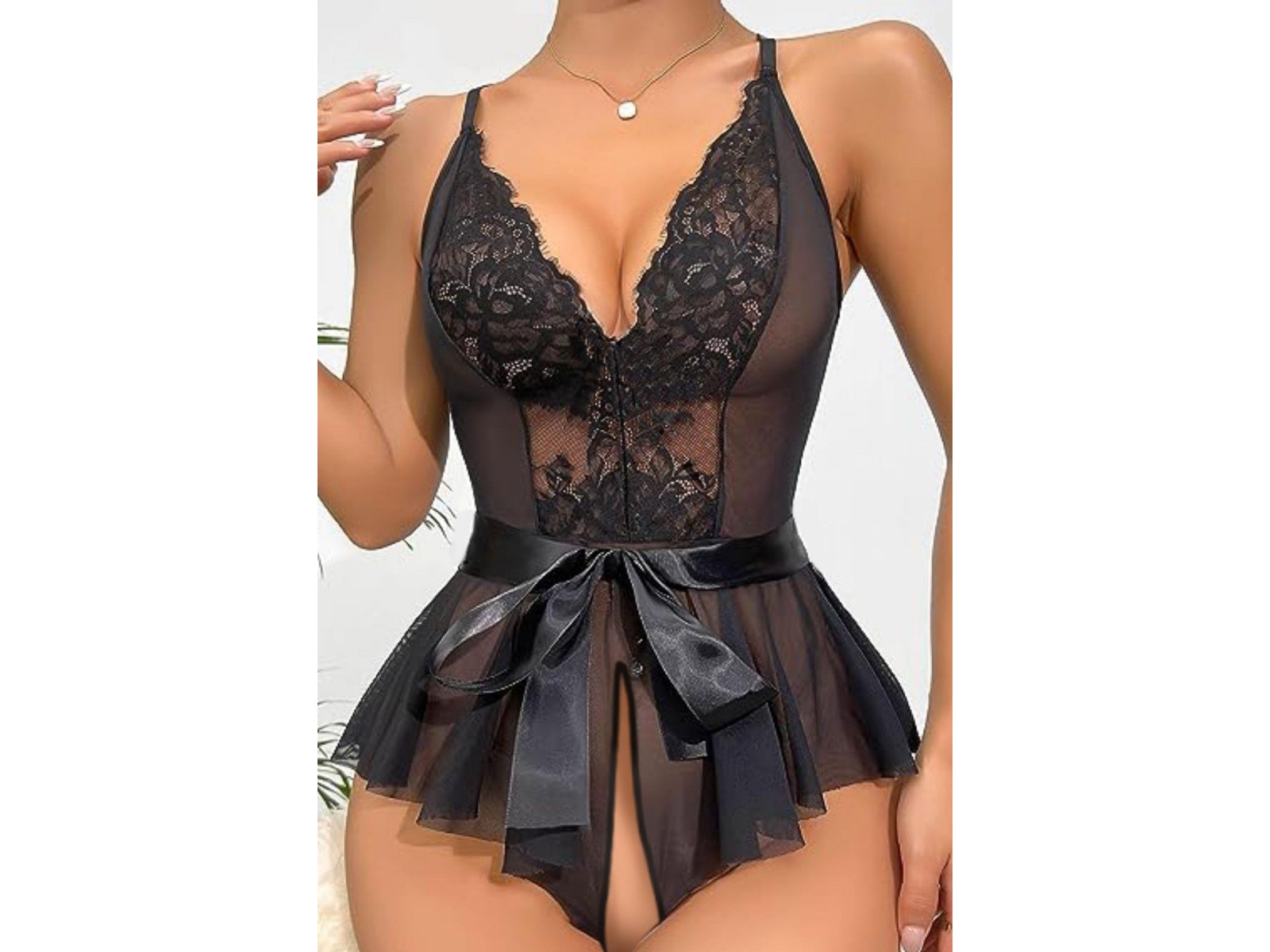 Bella Notte Siyah Özel Bölgesi Açık Kuşaklı Gecelik 15037