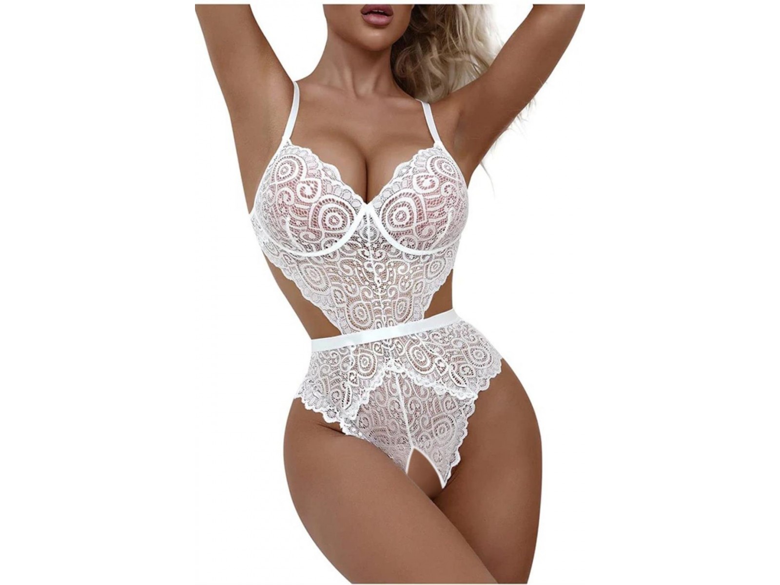 Bella Notte Beyaz Dantelli Özel Bölgesi Açık Babydoll Gecelik 15052