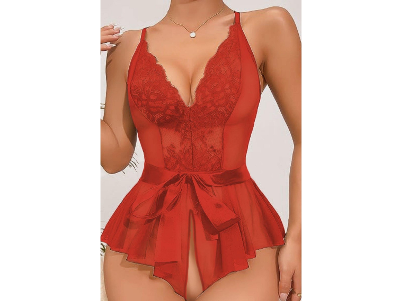 Bella Notte Kırmızı Özel Bölgesi Açık Kuşaklı Gecelik 15053