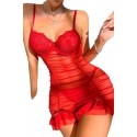 Bella Notte Kırmızı Likralı Transparan Tül Gecelik 15556