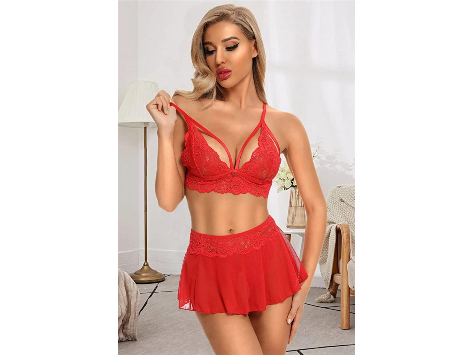 Bella Notte Özel Bölgesi Açık Kırmızı Etekli Bralet Sütyen Takım 16016