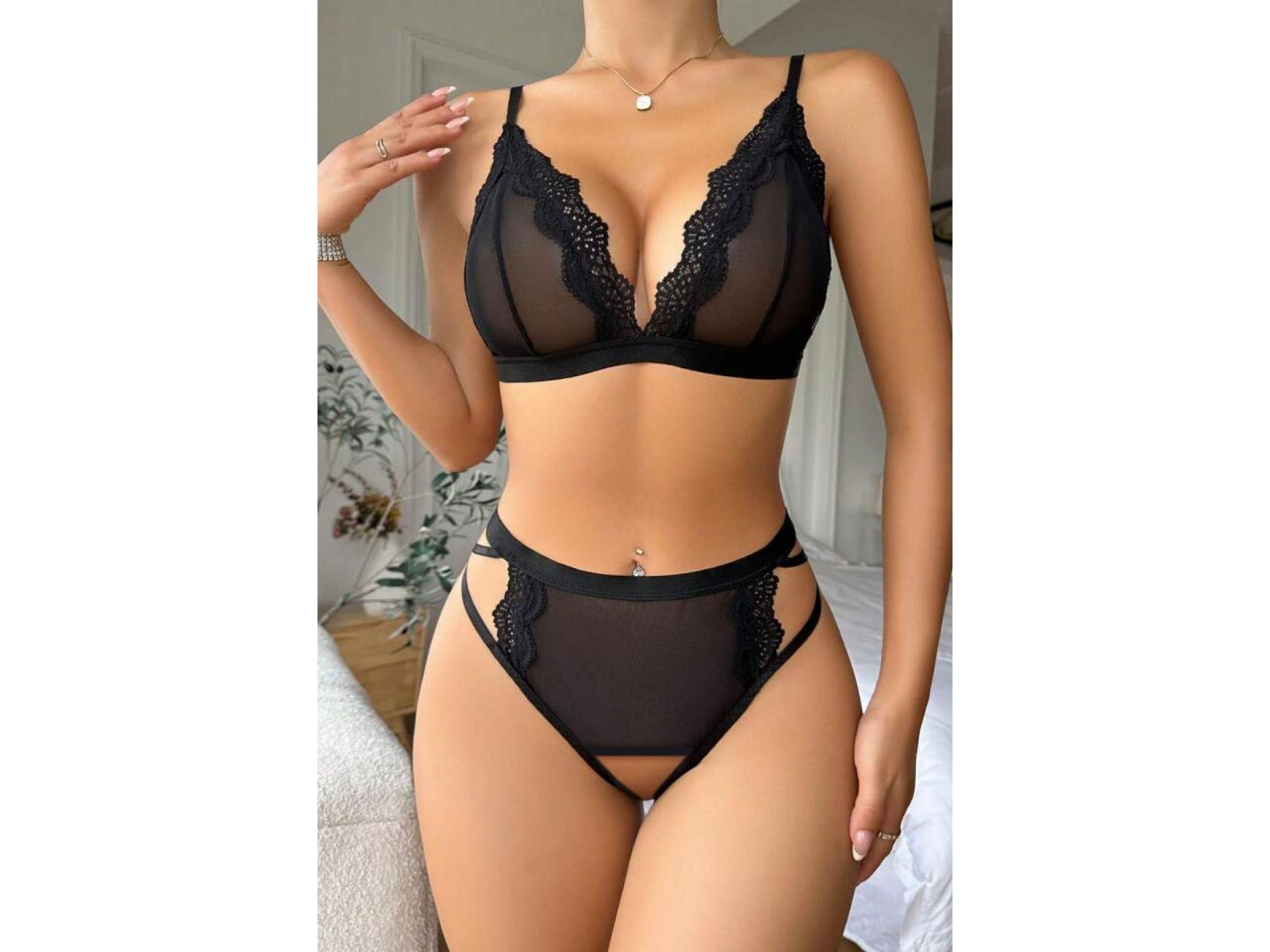 Bella Notte Siyah Seksi Özel Bölgesi Açık Tül Sütyen Takım 16032