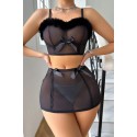 Bella Notte Siyah Peluş Detaylı Likralı Transparan Gecelik 18507