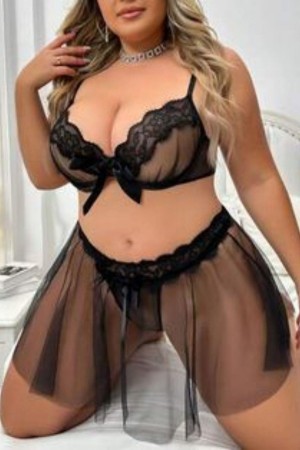 Bella Notte Siyah Askılı Büyük Beden Etekli Tül Takım 18521