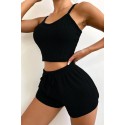 Bella Notte Viskon Siyah Askılı Crop Şortlu Takım 7011