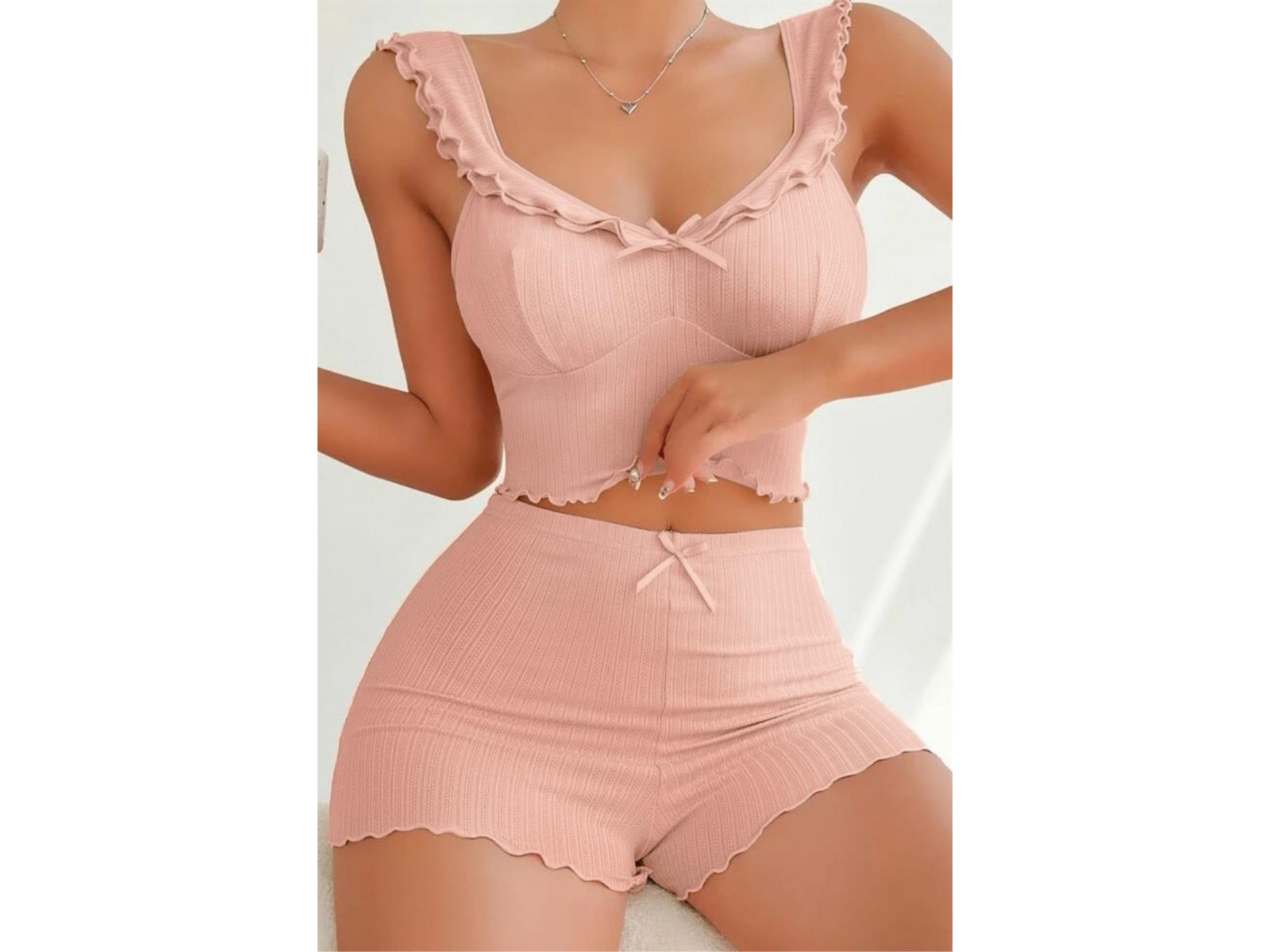 Bella Notte Viskon Yavruağzı Valonlu Şortlu Takım 7506
