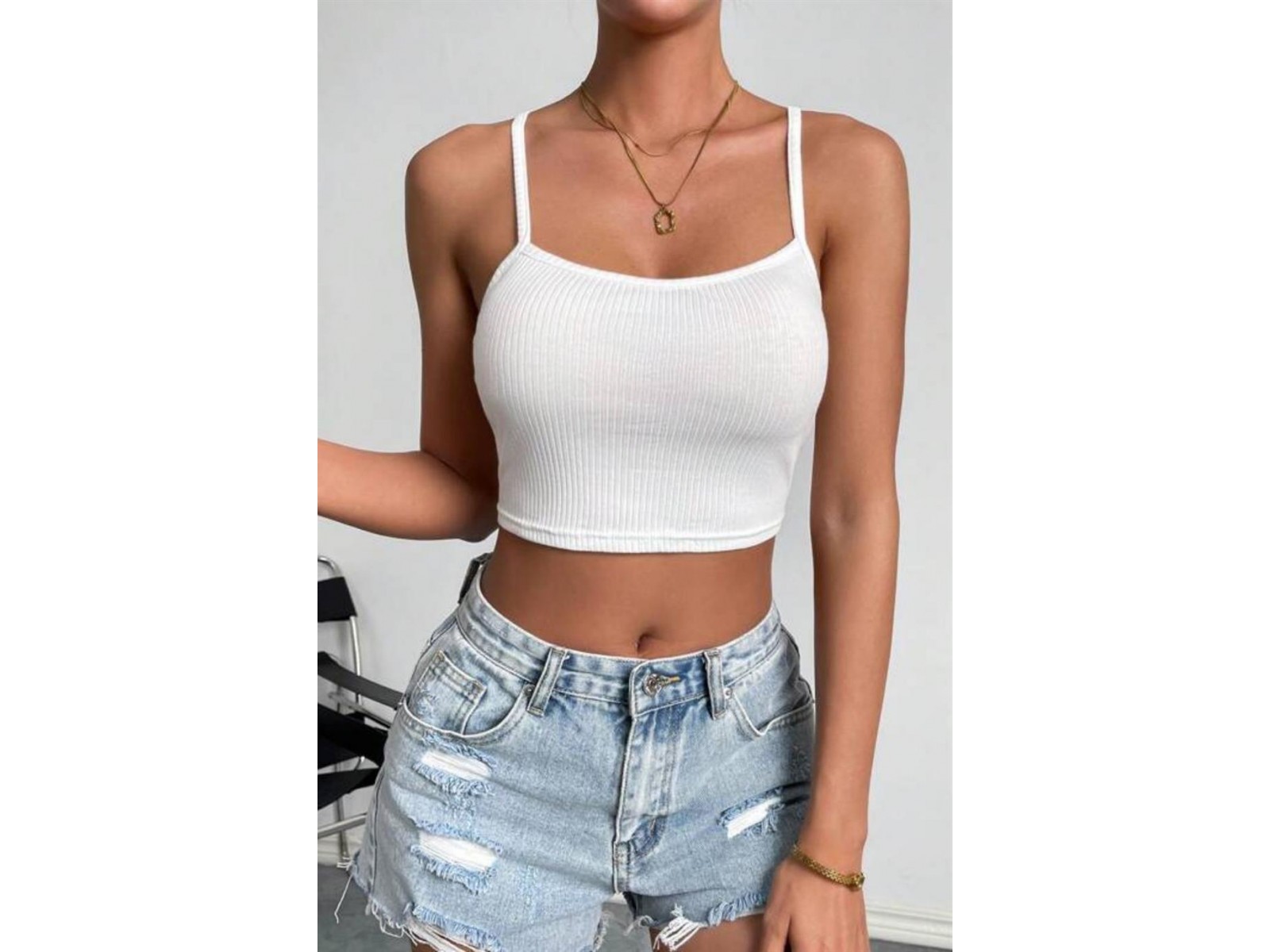 Bella Notte Beyaz İp Askılı Crop BN6571B