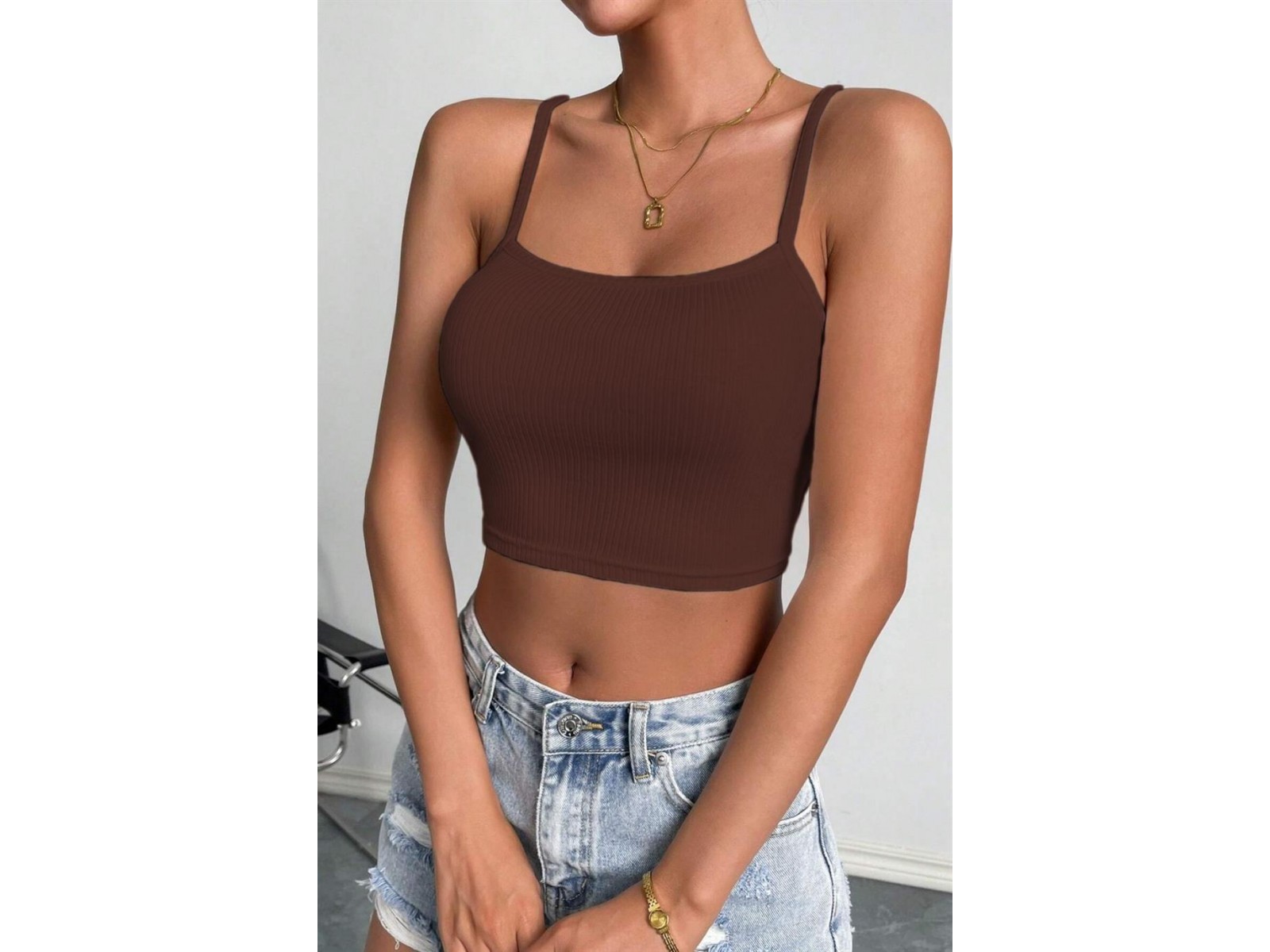 Bella Notte Kahverengi İp Askılı Crop BN6571K