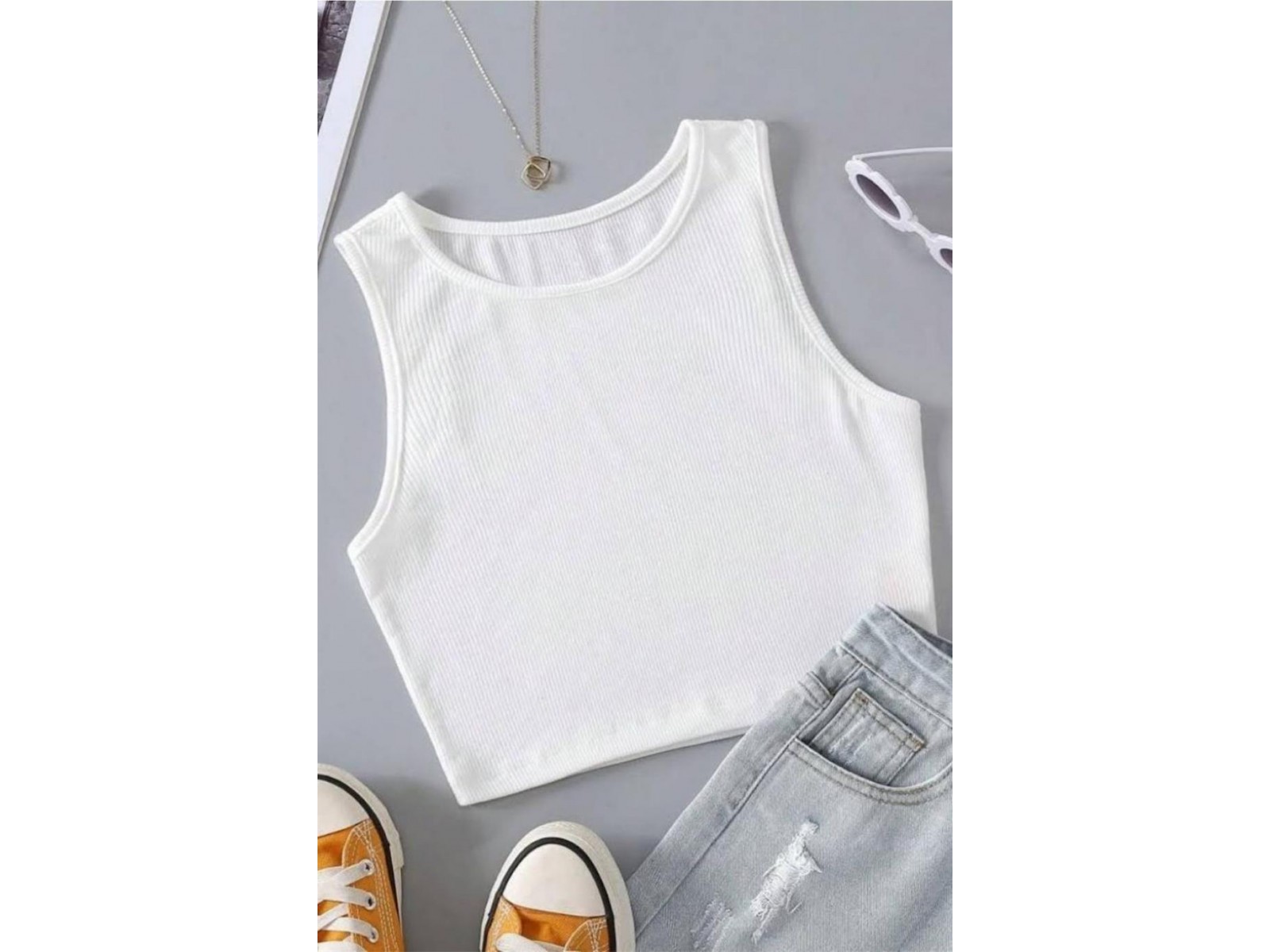 Bella Notte Beyaz Kalın Askılı Crop BN6572B