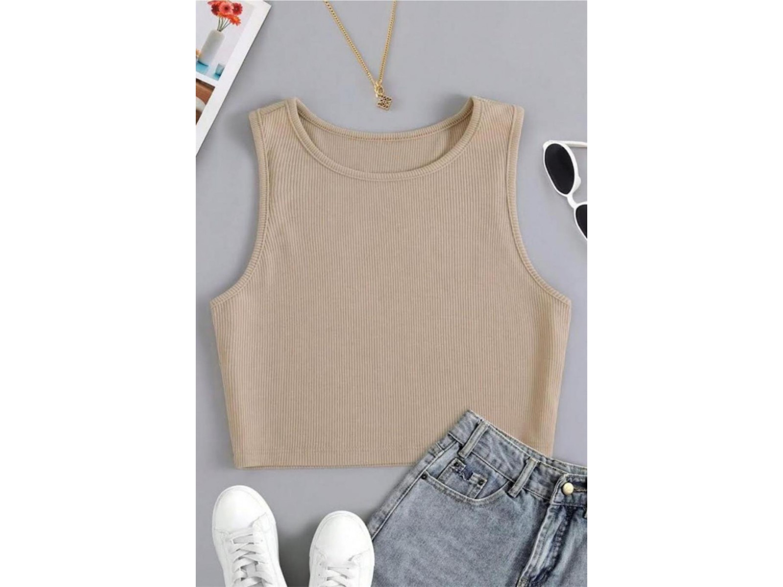 Bella Notte Crem Kalın Askılı Crop BN6572CR