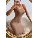 Bella Notte Sütlü Kahve İp Askılı Midi Boy Elbise BN6577SK