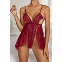 Bella Notte Bordo Dantel Özel Tasarım Bodysuit Gecelik 15523